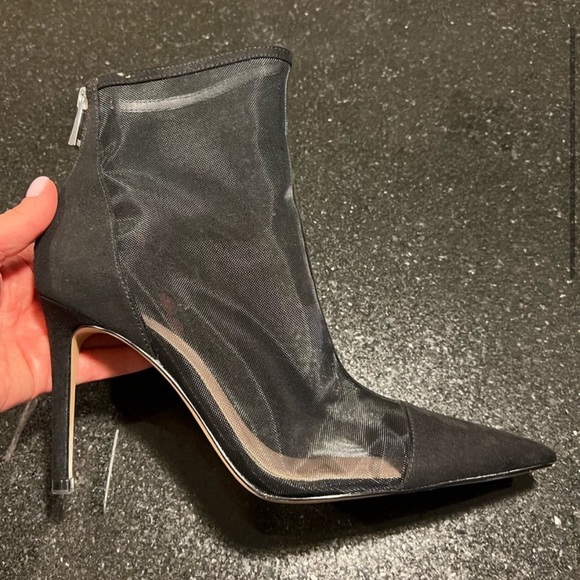 Zara NWOT Black Mesh Net Pointed Toe High Heel Booties Ankle Boots - Picture 6 of 10